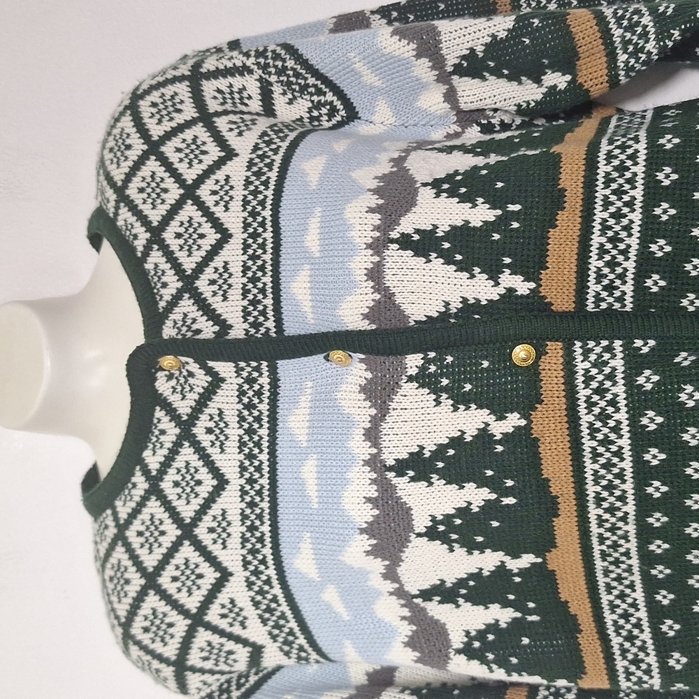 Vintage Crystal Kobe  Women's Cardigan Green Trees Nature Winter - Picture 2 of 10